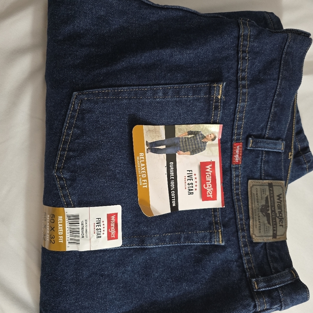 Wrangler five star premium relaxed fit big & tall jeans 50x32 nwt - Picture 5 of 5
